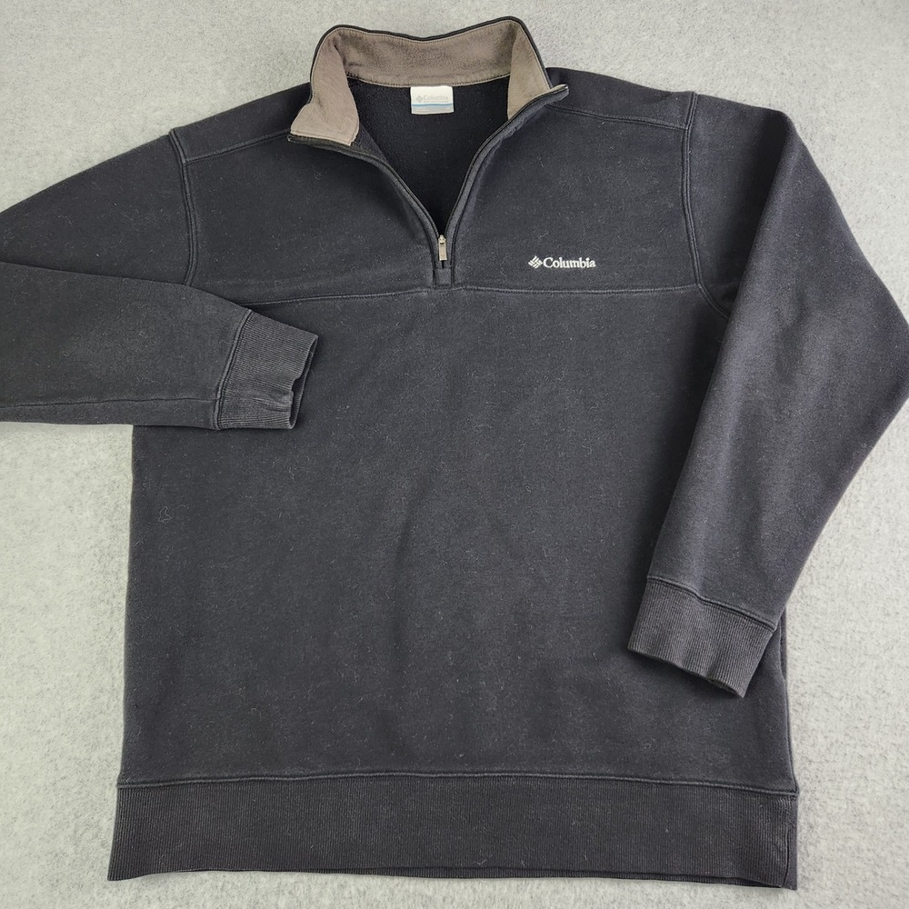 Columbia Sweatshirt Mens Medium Black Knit Cotton Hiking Mock Neck Quarter Zip
